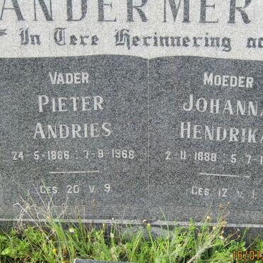 MERWE Pieter Andries, van der 1886-1968 &amp; Johanna Hendrika 1888-1969