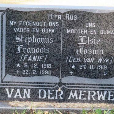 MERWE Stephanus Francois, van der 1918-1990 &amp; Elsie Josina VAN WYK 1919-