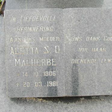 MALHERBE Aletta S.D. 1906-1981