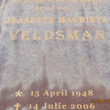 VELDSMAN Jeanette Magrieta 1948-2006