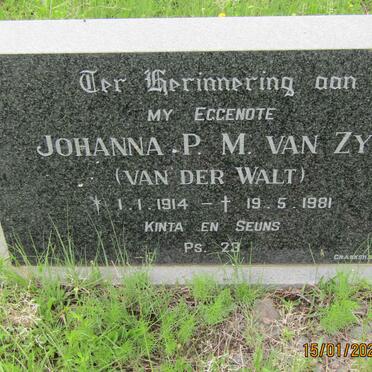 ZYL Johanna P.M., van nee VAN DER WALT 1914-1981