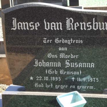 RENSBURG Johanna Susanna, Janse van nee RENISON 1895-1975