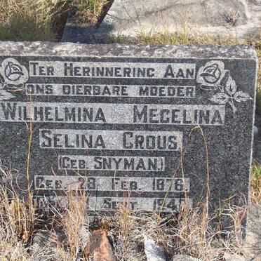 CROUS Wilhelmina Megelina Selina nee SNYMAN 1876-1947