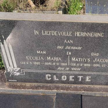 CLOETE Mathys Jacobus 1898-1969 &amp; Cecilia Maria 1900-1968
