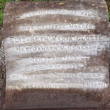 CLOETE Elizabeth Maria nee JANSEN V. RENSBURG 1865-1939