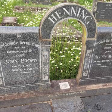 HENNING John Brown 1902-1958 &amp; Aletta Maria VAN STRATEN 1911-1998