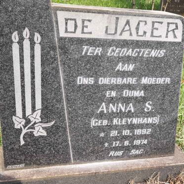 JAGER Anna S., de nee KLEYNHANS 1892-1974