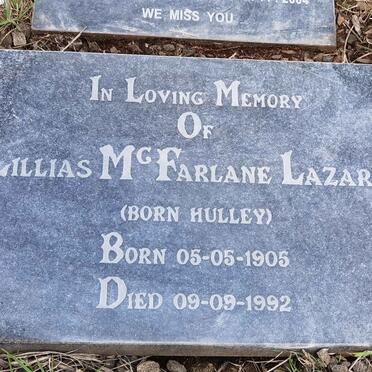 LAZARUS Lillias McFarlane nee HULLEY 1905-1992