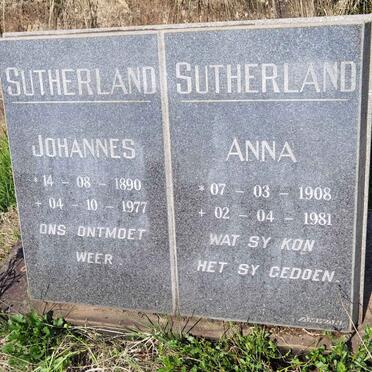 SUTHERLAND Johannes 1890-1977 &amp; Anna 1908-1981