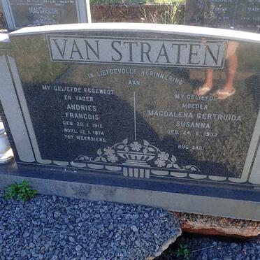 STRATEN Andries Francois, van 1912-1974 &amp; Magdalena Gertruida Susanna 1933-