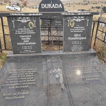 DUKADA Lawrence Sandile Aahl 1928-1996 &amp; Alice Nomthinjana 1943-2016