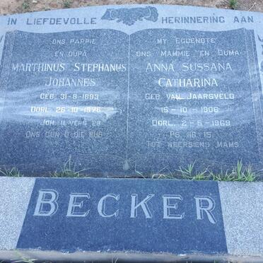 BECKER Marthinus Stephanus Johannes 1893-1976 &amp; Anna Sussanna Catharina VAN JAARSVELD 1906-1969