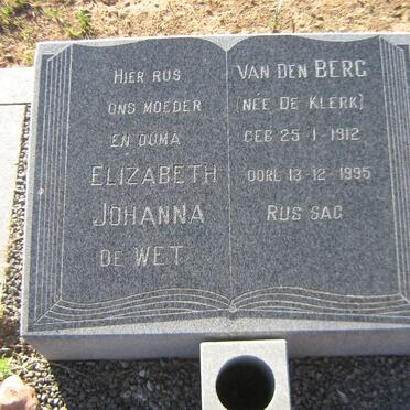 BERG Elizabeth Johanna De Wet, van den nee DE KLERK 1912-1995