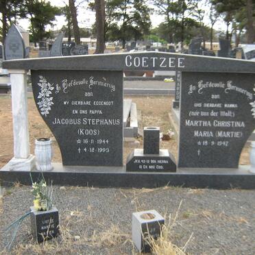 COETZEE Jacobus Stephanus 1944-1993 &amp; Martha Christina Maria VAN DER WALT  1947-
