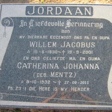 JORDAAN Willem Jacobus 1930-2001 &amp; Catherina Johanna MENTZ 1932-2015