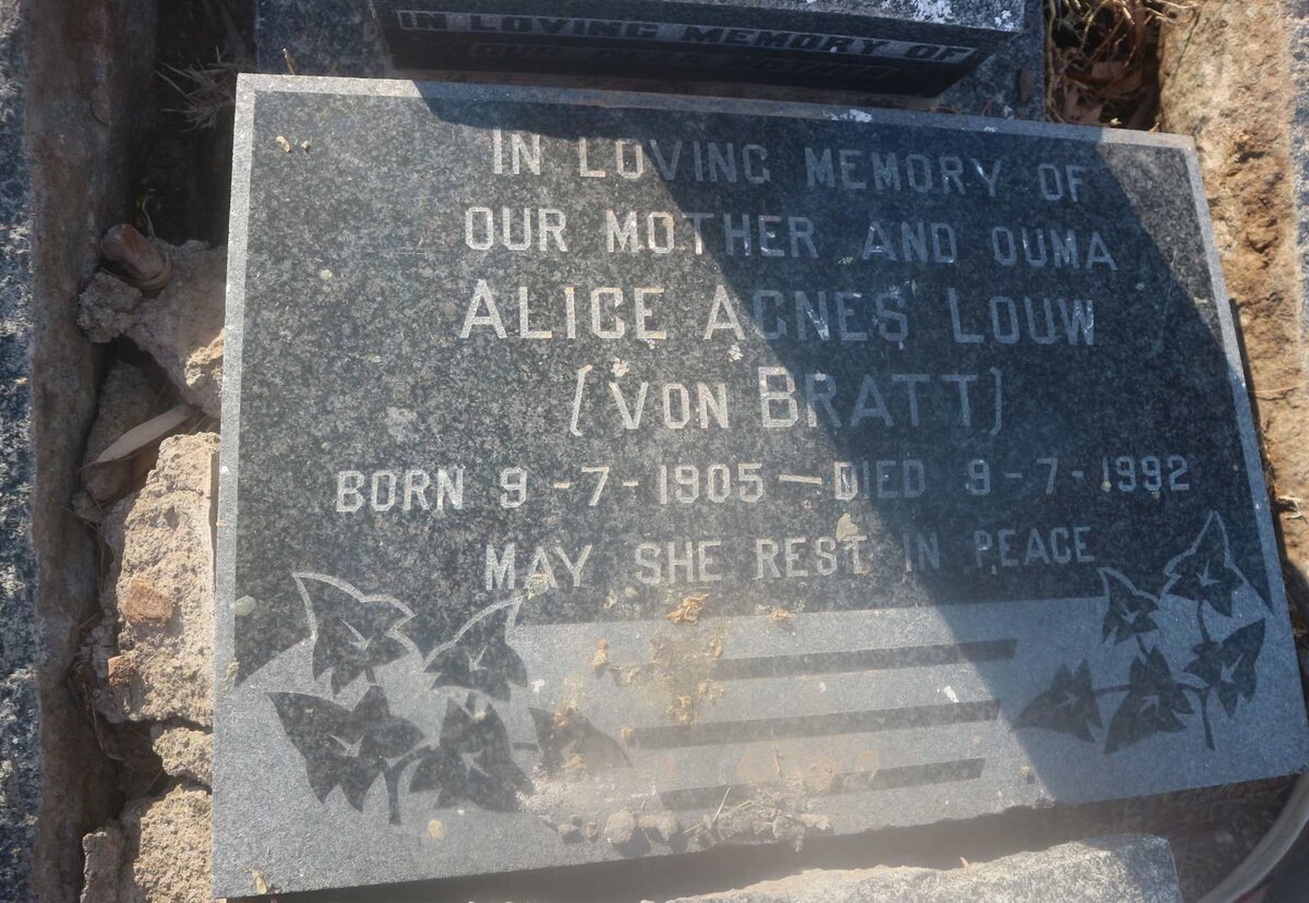 LOUW Alice Agnes nee VON BRATT 1905-1992