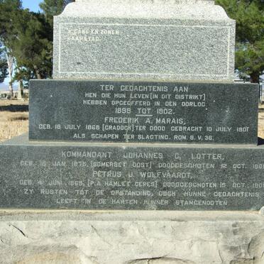 MARAIS Frederik A. 1868-1901 :: LOTTER Johannes C. 1875-1901 :: WOLFVAARDT Petrus J. 1869-1901