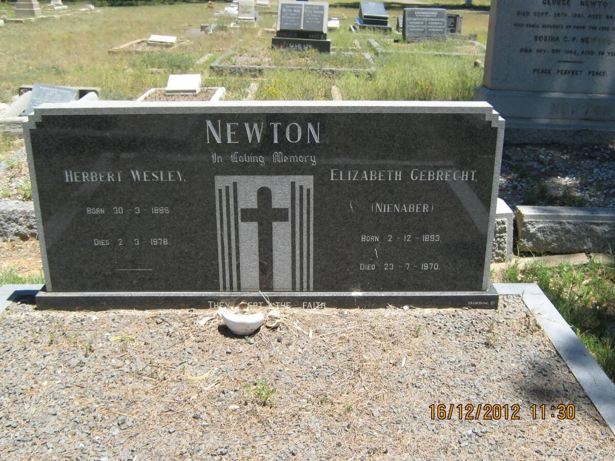 NEWTON Herbert Wesley 1888-1978 &amp; Elizabeth Gerbrecht NIENABER 1893-1970