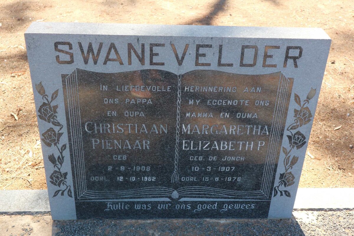 SWANEVELDER Christiaan Pienaar 1908-1982 &amp; Margaretha Elizabeth P. DE JONGH 1907-1978