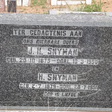 SNYMAN J.H. 1875-1950 &amp; H. 1879-1951