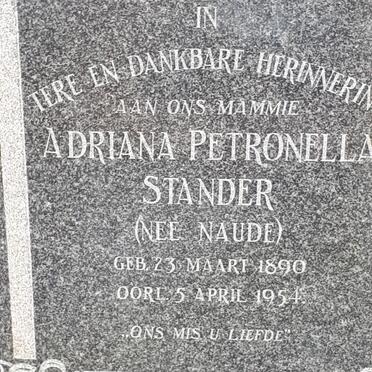 STANDER Adriana Petronella nee NAUDE 1890-1954