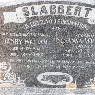 SLABBERT Henry William 1895-1963 &amp; Susanna Wilhelmina MENTZ 1898-1986
