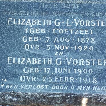VORSTER Elizabeth G.L. nee COETZEE 1878-1920 :: VORSTER Elizabeth G. 1900-1918