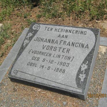 VORSTER Johanna Francina voorheen LINTON 1903-1988