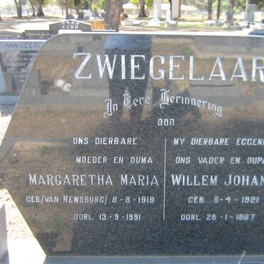 ZWIEGELAAR Willem Johannes 1921-1987 &amp; Margaretha Maria VAN RENSBURG 1919-1991