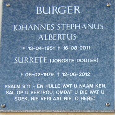 BURGER Johannes Stephanus Albertus 1951-2011 :: BURGER Surrete 1979-2012
