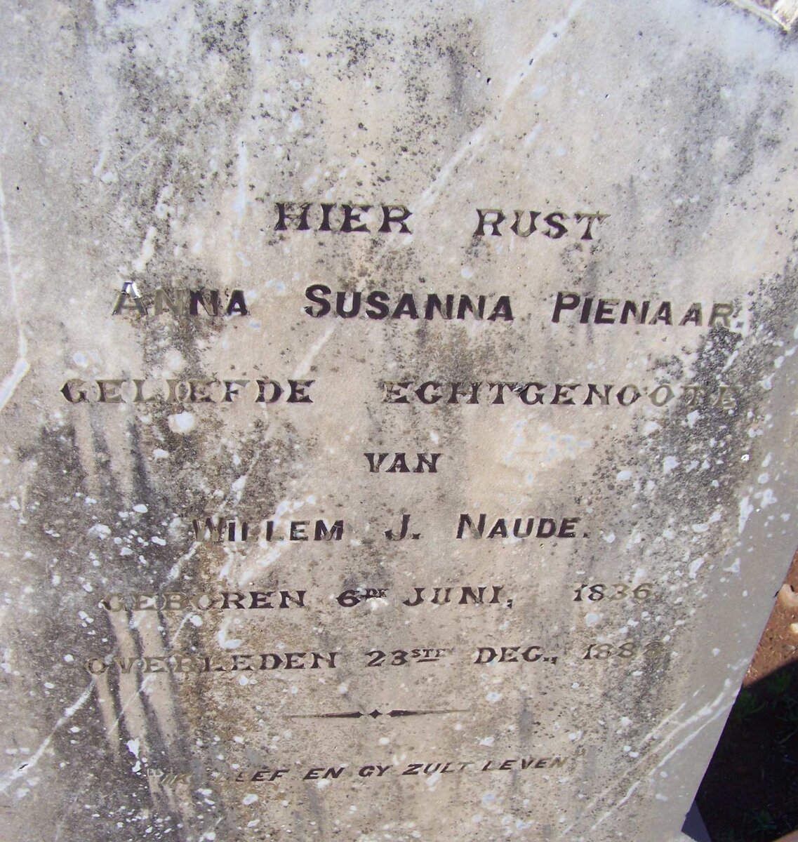 NAUDE Anna Susanna nee PIENAAR 1836-1888