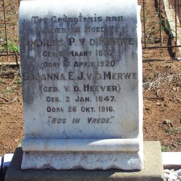 MERWE Andries P., v.d. 1837-1920 &amp; Susanna E.J. V.D. HEEVER 1847-1916