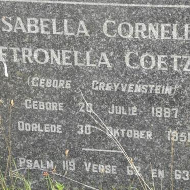 COETZEE Isabella Cornelia Petronella nee GREYVENSTEIN 1887-1951