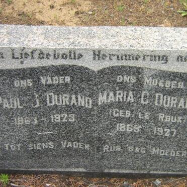DURAND  Paul J. 1863-1923 &amp; Maria C. LE ROUX 1969-1927