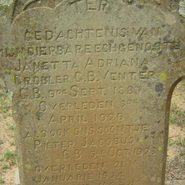 GROBLER Janetta Adriana nee VENTER 1887-1926 :: VENTER Pieter Jacobus 1923-1924