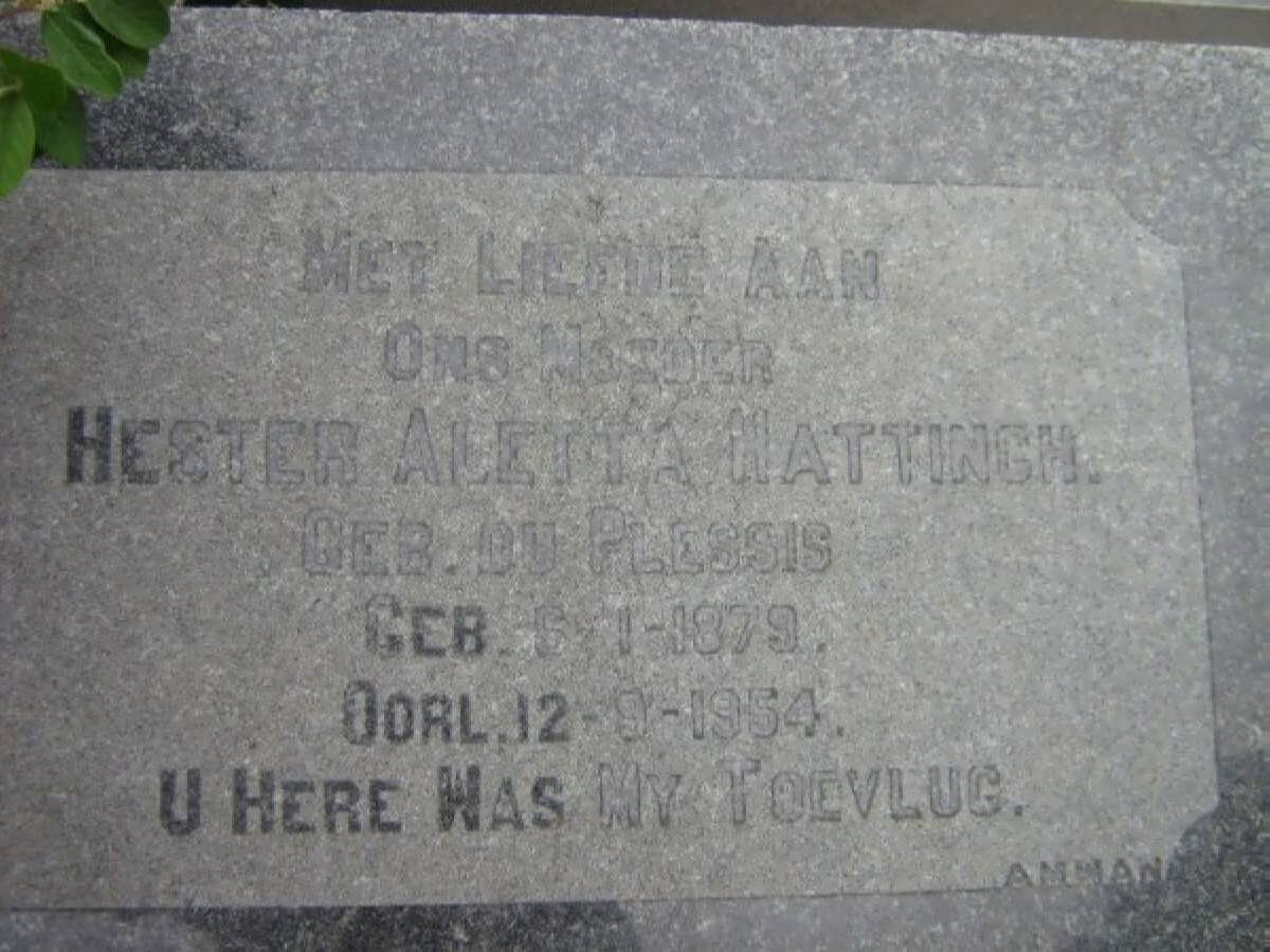 HATTINGH Hester Aletta nee DU PLESSIS 1879-1954