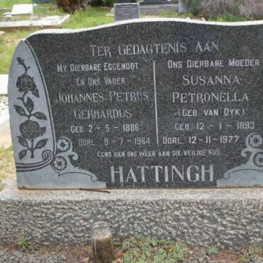 HATTINGH Johannes Petrus Gerhardus 1886-1964 &amp; Susanna Petronella VAN DYK 1893-1977