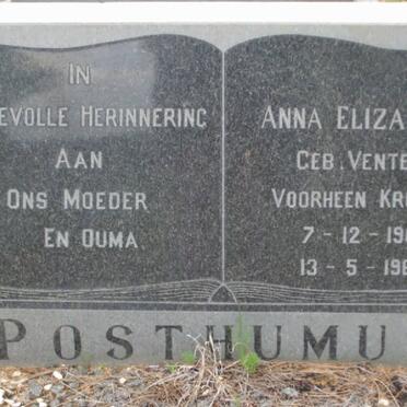 POSTHUMUS Anna Elizabeth voorheen KRUGER nee VENTER 1900-1968