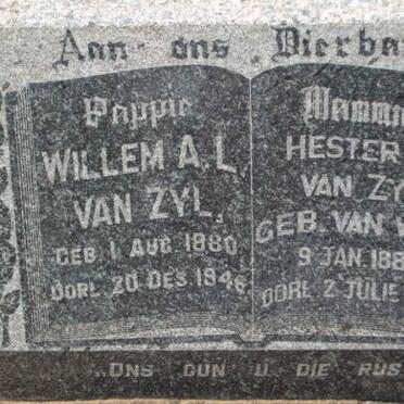 ZYL Willem A.L., van 1880-1946 &amp; Hester L. VAN WYK 1889-1966