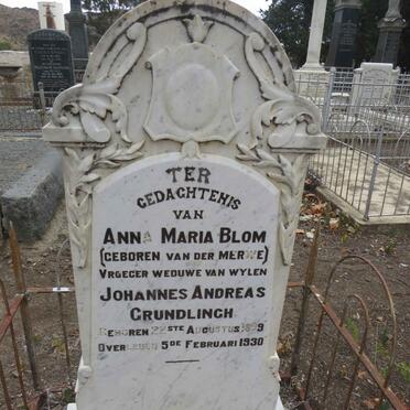 BLOM Anna Maria formerly GRUNDLINGH nee VAN DER MERWE 18?9-1930