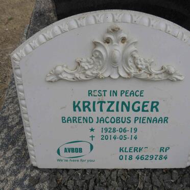 KRITZINGER Barend Jacobus Pienaar 1928-2014