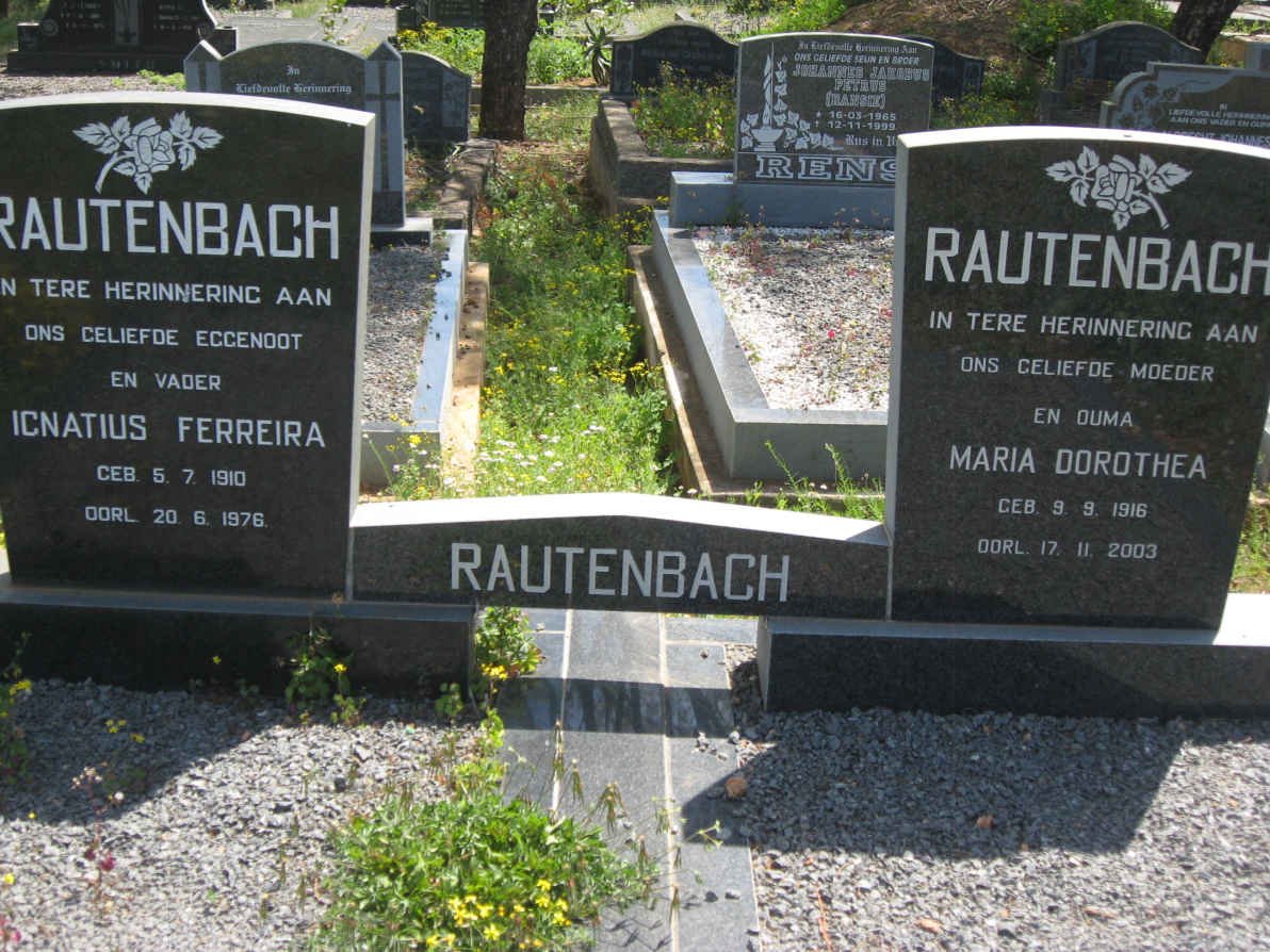 RAUTENBACH Ignatius Ferreira 1910-1976 &amp; Maria Dorothea 1916-2003