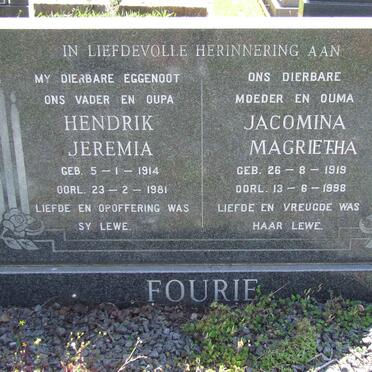 FOURIE Hendrik Jeremia 1914-1981 &amp; Jacomina Magrietha 1919-1998