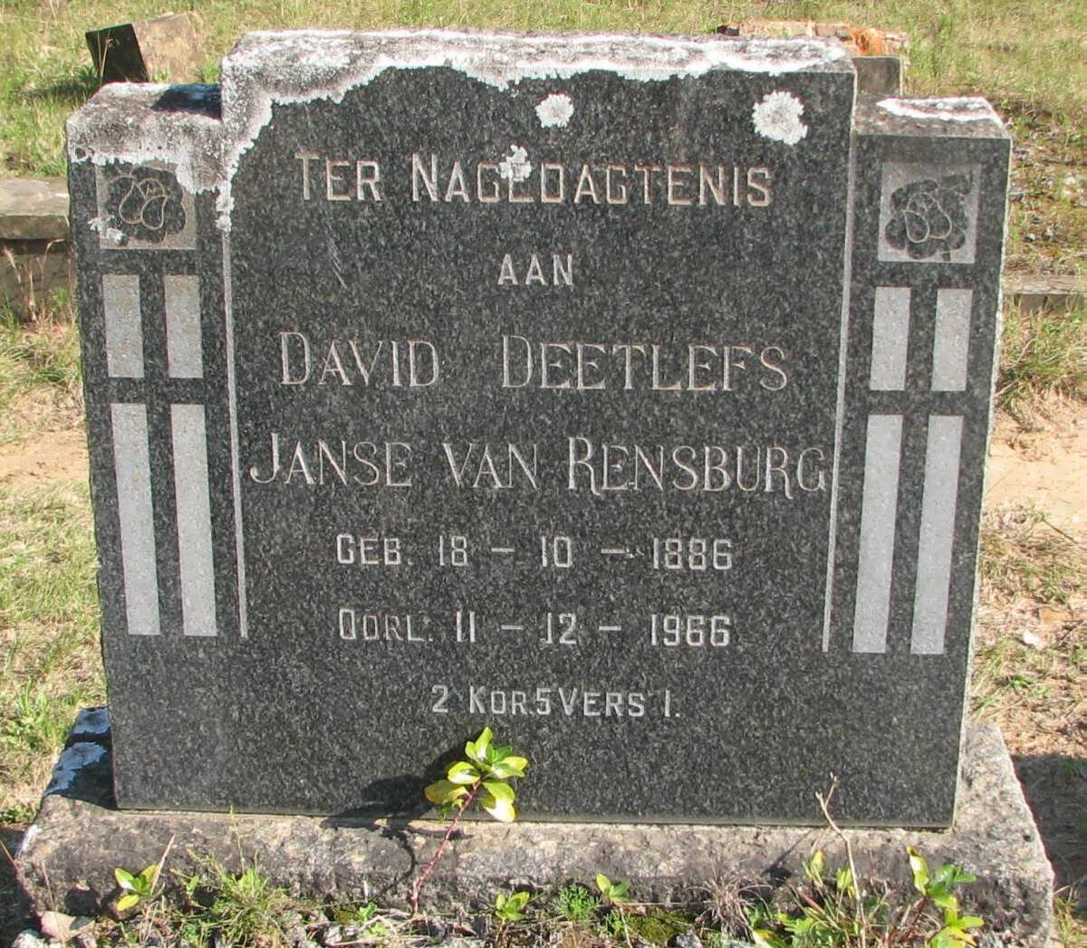 RENSBURG David Deetlefs, Janse van 1886-1966