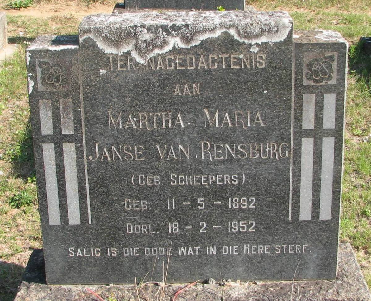 RENSBURG Martha Maria, Janse van nee SCHEEPERS 1892-1952