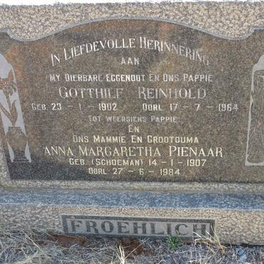 FROEHLICH Gotthilf Reinhold 1902-1964 &amp; Anna Margaretha voorheen PIENAAR nee SCHOEMAN 1907-1984