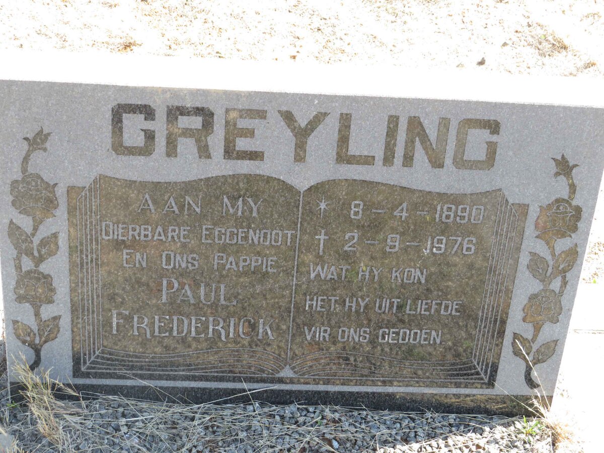 GREYLING Paul Frederick 1890-1976 &amp; Aletta M.M. ANKER 1907-1990