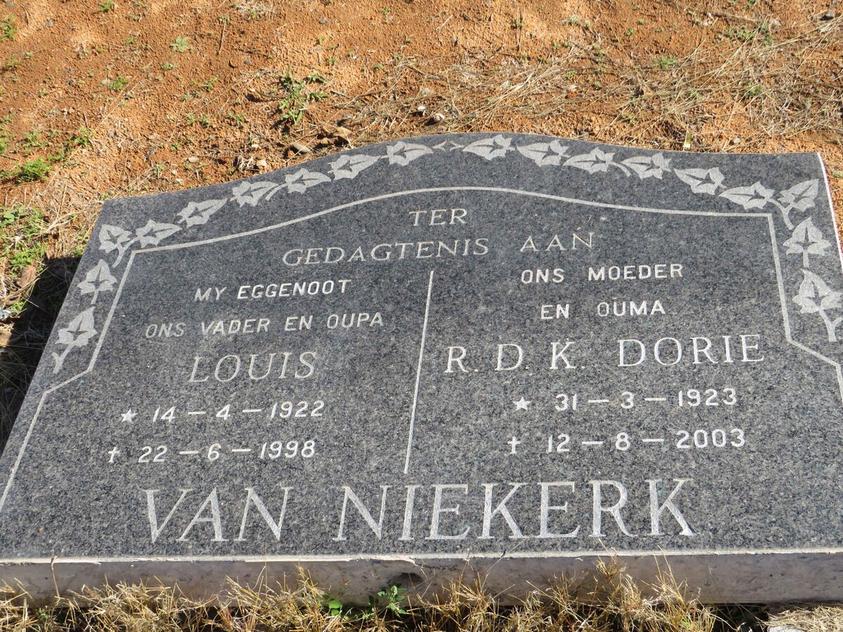 NIEKERK Louis, van 1922-1998 &amp; R.D.K. 1923-2003