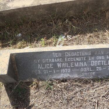 DEETLEFS David Isaac 1915-1987 &amp; Alice Whilemina 1922-1969
