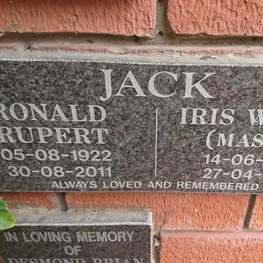 JACK Ronald Rupert 1922-2011 &amp; Iris Wynne MASON 1922-2011